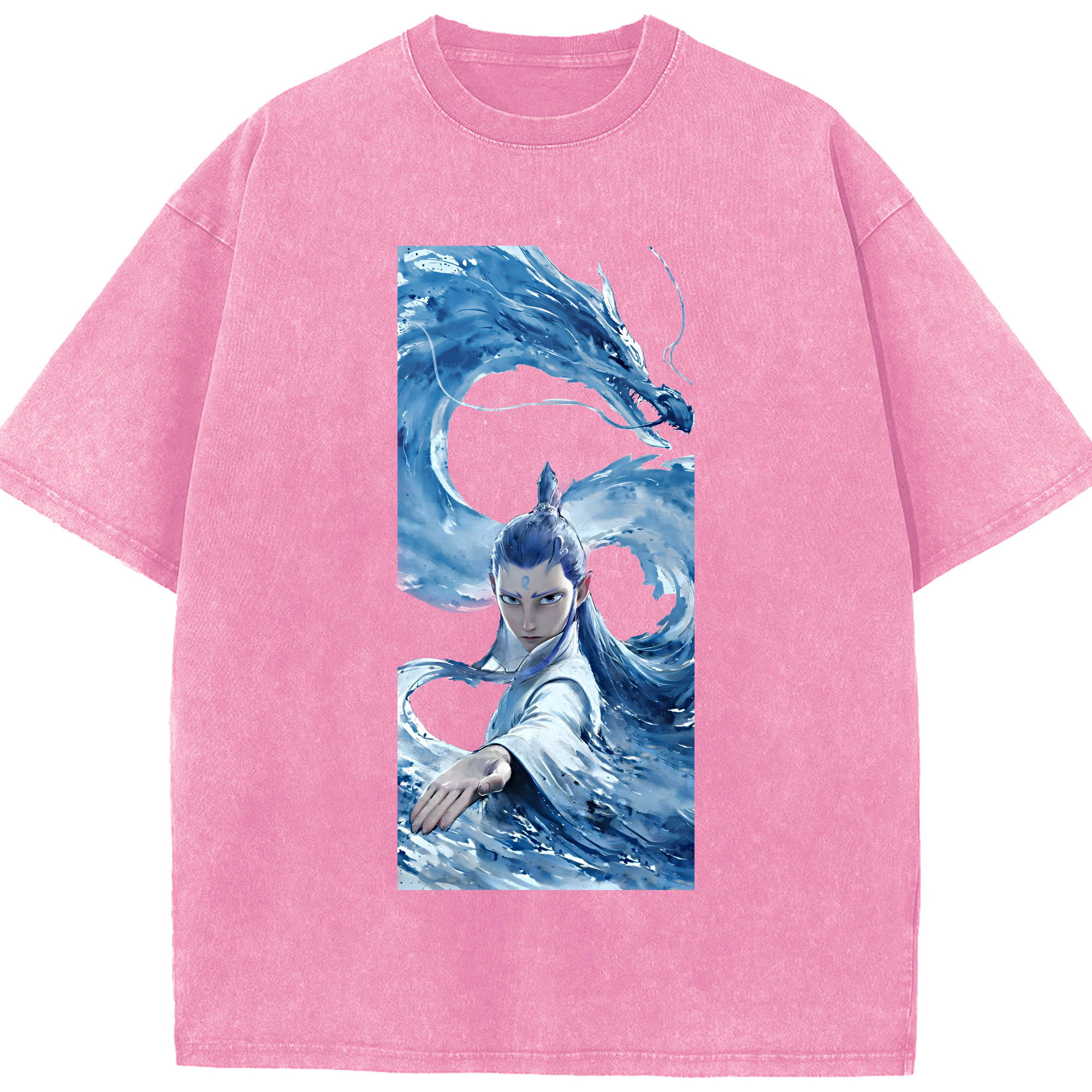 （画像用） Ne Zha 2 ナタ 魔童の大暴れ 綿100% ヴィンテージ風 半袖Tシャツ（フロントプリント）